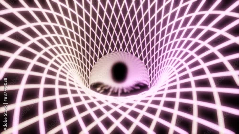 Poster abstract vortex of bended and crossed lines. design. optical illusion of a sphere inside vortex.