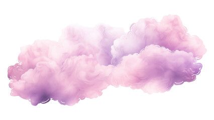 Pink and Purple Watercolor Swirly Cloud Isolated on Transparent Background - obrazy, fototapety, plakaty