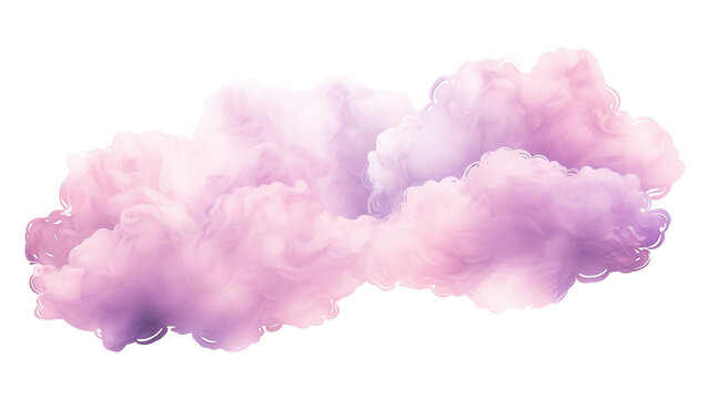 Pink and Purple Watercolor Swirly Cloud Isolated on Transparent Background