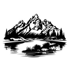 Grand Teton National Park Logo Monochrome Design Style - obrazy, fototapety, plakaty