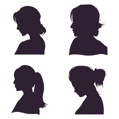 Collection of Woman Head Silhouette. With Different Shapes. Isolated Vector Icon.