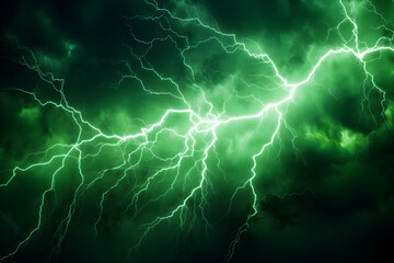 Obraz premium A green lightning storm with a dark background,