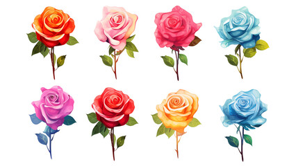 Watercolor Single Stem Flowers Collection Set on Transparent Background