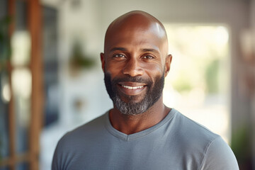 Fototapeta premium Portrait of an adult african american man with beard at home