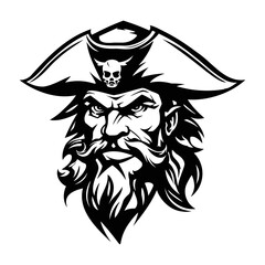 Angry pirate face wearing hat, vector illustration.