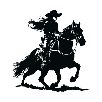 Female horse rider and wearing hat, vector illustration.