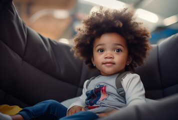 baby with afro hair and diaper sitting relaxed, AI generated images - Powered by Adobe