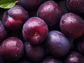 An Overhead Photo of Fresh Plums Covered in Water Drops