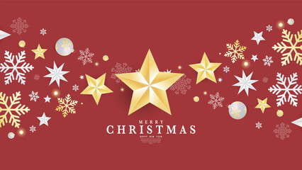 Christmas background with star on red background Element in Christmas holiday , illustration Vector EPS 10