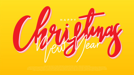 Merry Christmas calligraphy on yellow background  , Flat Modern design , illustration Vector EPS 10