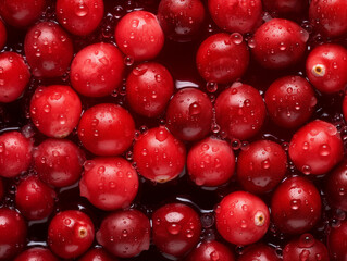 An Overhead Photo of Fresh Cranberry Covered in Water Drops