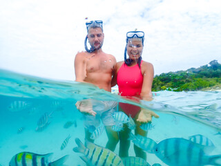 snorkeling trip at Samaesan Thailand dive underwater with fishes in the coral reef sea pool