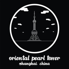 Fototapeta premium Circle icon line Oriental Pearl Tower. vector illustration