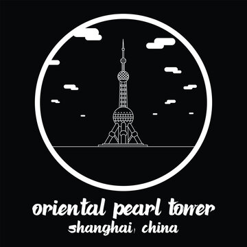 Circle icon line Oriental Pearl Tower. vector illustration