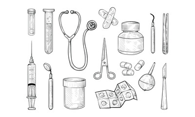 medical equipment hanndrawn collection