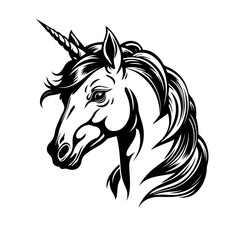 Cute Unicorn Logo Monochrome Design Style