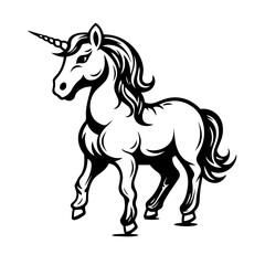 Obraz na płótnie Canvas Cute Unicorn Logo Monochrome Design Style