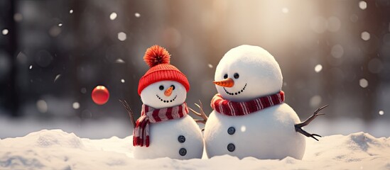 Comical snowman duo - obrazy, fototapety, plakaty