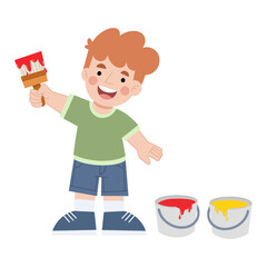 child painting flat design cartoon vector