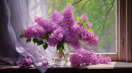 lilac in a vase on the window