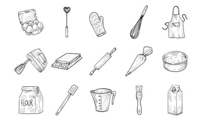 cooking cake equipment handdrawn collection