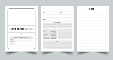 Editable Daily Movie Critics Journal Planner Kdp Interior printable template Design.
