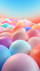 Abstract composition with many colorful random spheres, vertical background