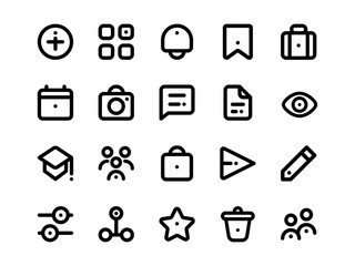 User Interface Icon Pack Outline Style. Material Icon Collection, Perfect for Websites, Landing Pages, Mobile Apps, and Presentations. Suitable for UI UX.