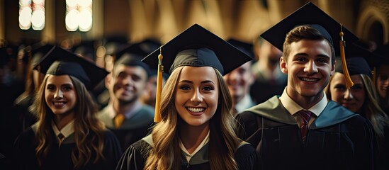 Obraz premium Male student and female students attending college lecture