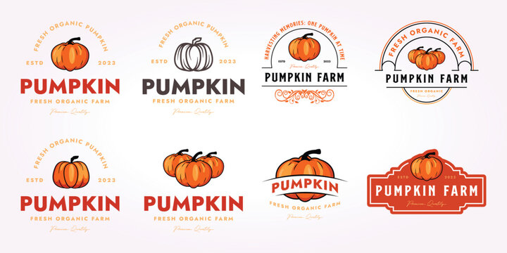 bundle pumpkin farm logo design, set of halloween icon vector vintage retro