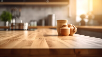 Fototapeta na wymiar Wooden table with blurred background