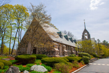 St. Julia Catholic Church at 374 Boston Post Road in historic town center of Weston, Massachusetts...