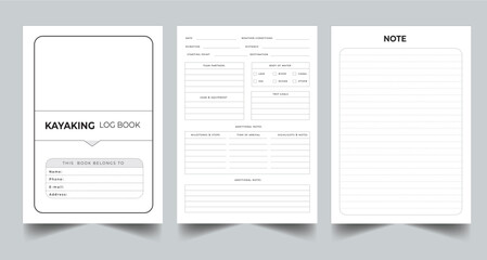 Editable Kayaking Log Book Planner Kdp Interior printable template Design.