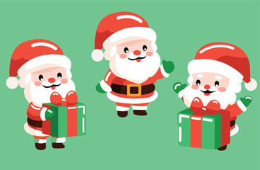 Set of Santa Claus. Merry Christmas with cute Santa Claus collection. cartoon characters set. Vector	