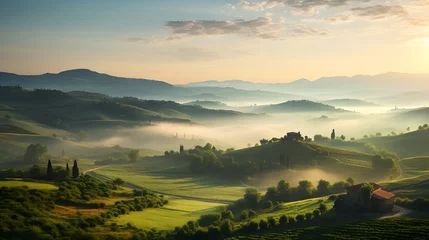 Rolgordijnen Panoramic view of Tuscany, Italy at sunrise © Andsx