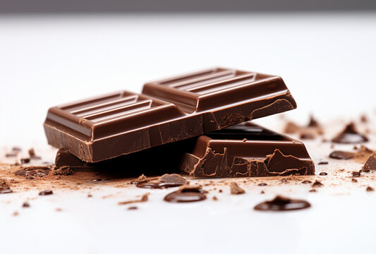 close up on delicious chocolate bar, white background, Ai generated Images
