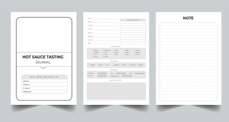 Editable Hot Sauce Tasting Journal Planner Kdp Interior printable template Design.