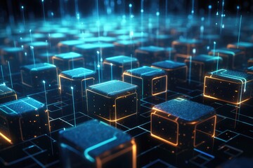 Obraz premium Block Chain and Cloud data. Abstract futuristic technology background. Generative AI