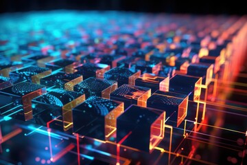 Obraz premium Block Chain and Cloud data. Abstract futuristic technology background. Generative AI