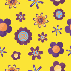 Fototapeta na wymiar Retro Pop Groovy Flower Seamless Pattern
