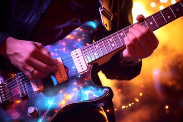 Obraz premium Guitar Rock Roll Concert Closeup Lights Music Sound
