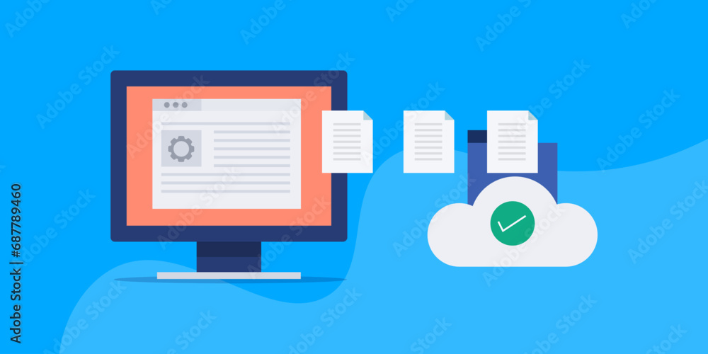Poster cloud storage service, data transfer and online document management, secure server hosting conceptua