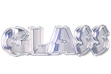 Rendering 3D text written "Glass" with a glassy effect.
