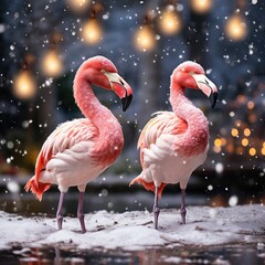 Festive Flamingos in Santa Hats