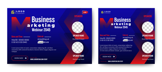 Business Conference live webinar banner invitation and social media post template. Blue and white. Business webinar invitation design. Vector - obrazy, fototapety, plakaty