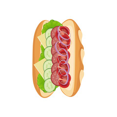 Delicious Baguette sandwich With vegetables beef Salami and cheese 