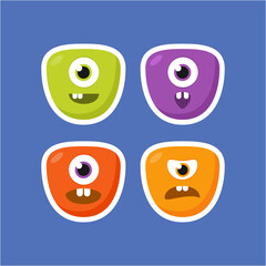 A close up of four different colored monsters with eyes. Colorful and quirky monsters illustration suitable for children's books, Halloween designs, and playful marketing materials.