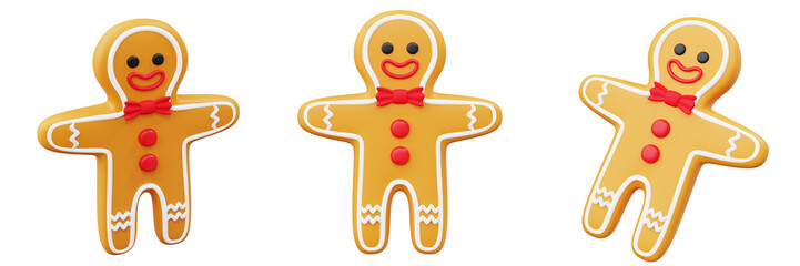 3D Set Gingerbread Man Cookie. Happy New Year Decoration. Merry Christmas Themen Design