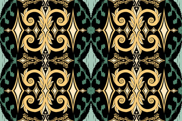 Ikat ethnic aztec embroidery style.Figure Geometric oriental traditional art pattern.Design for ikat background,wallpaper,fashion,clothing,wrapping,fabric,element,sarong,graphic,vector illustration.