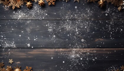 top down view on Christmas wooden table background, banner texture with copy space for text or product placement